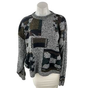 Michael Gerald Womens Gray Geometric Crewneck Long Sleeve Knit Sweater Top Sz L